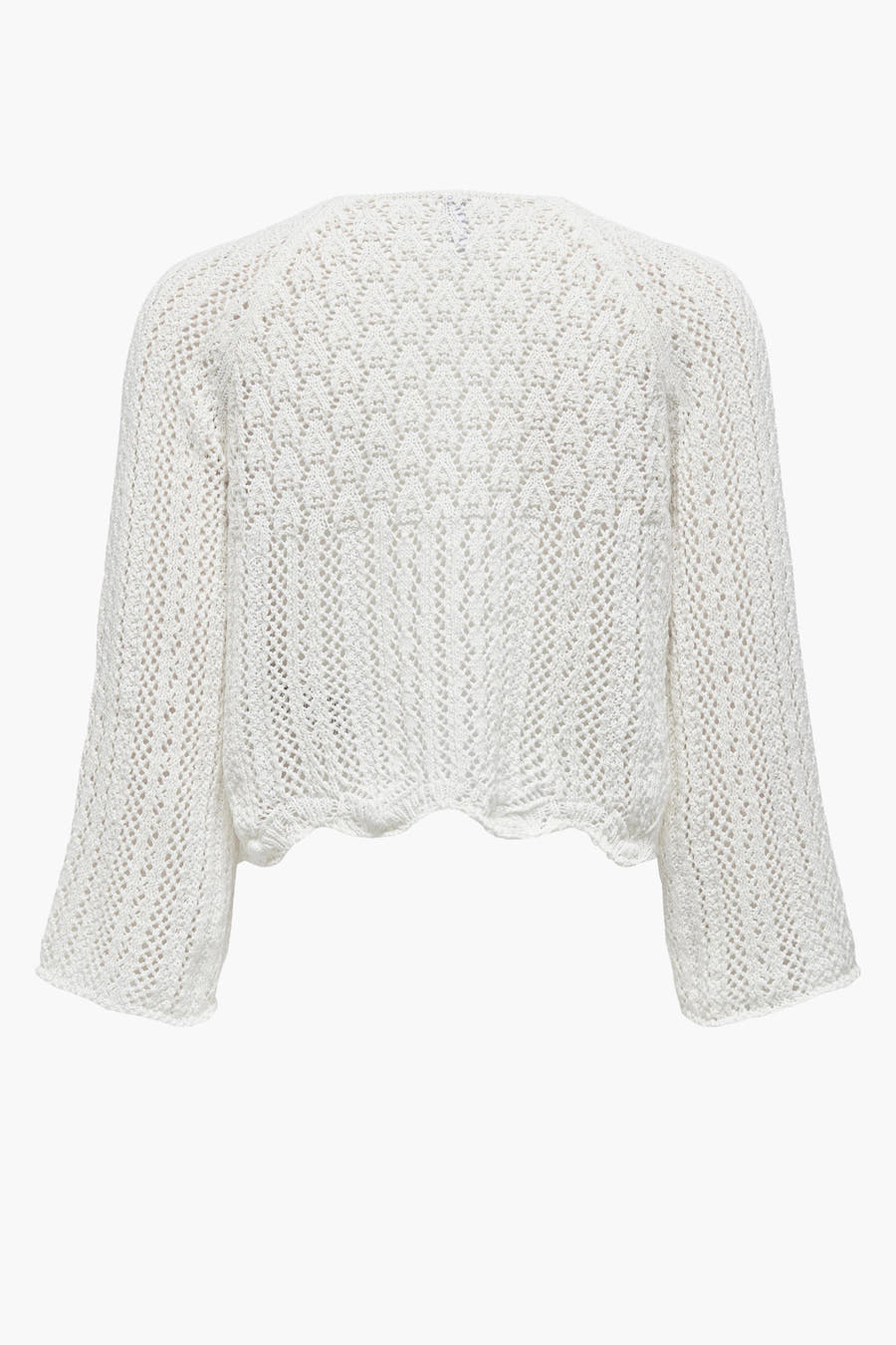 Ecru gebreide trui van ONLY, met raglanmouwen en een open ajourpatroon.
