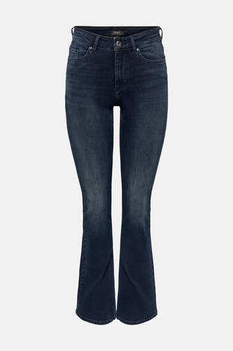 Jean flare bleu marine ONLY avec légère usure et détails subtils.