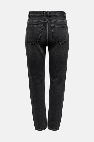 Jean droit noir ONLY, avec poches arrière et texture denim vintage.