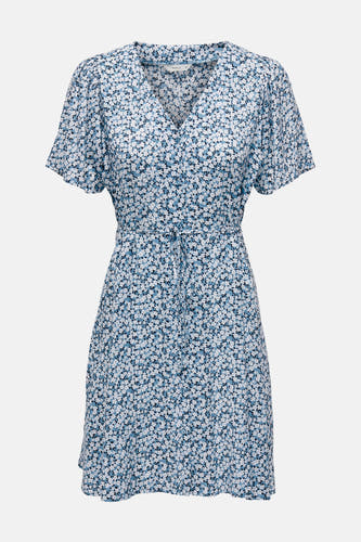 Blauw kleedje met korte mouwen van ONLY, met een all-over bloemenprint en ceintuur.