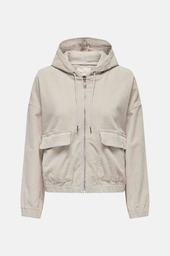Ecru corduroy jas van ONLY, met ritssluiting, capuchon en zakken.