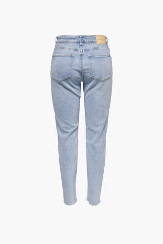Lichtblauwe denim straight jeans van ONLY, met achterzakken en een effen kleur.