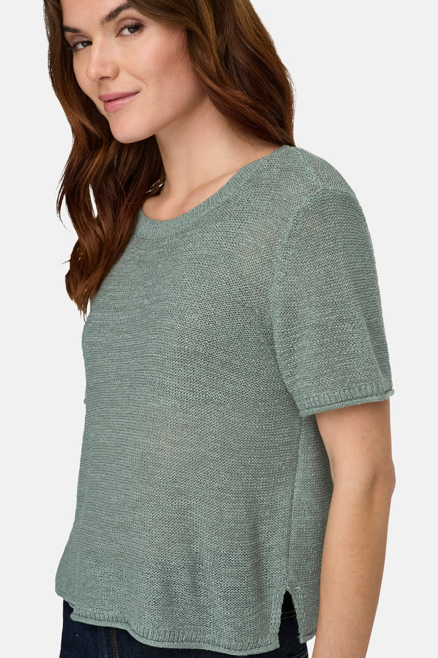 Pull vert de ONLY, à manches courtes et à la texture finement tricotée.