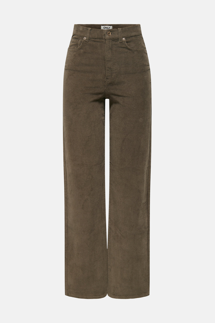 Bruine corduroy broek van ONLY, met rechte pijpen en steekzakken.