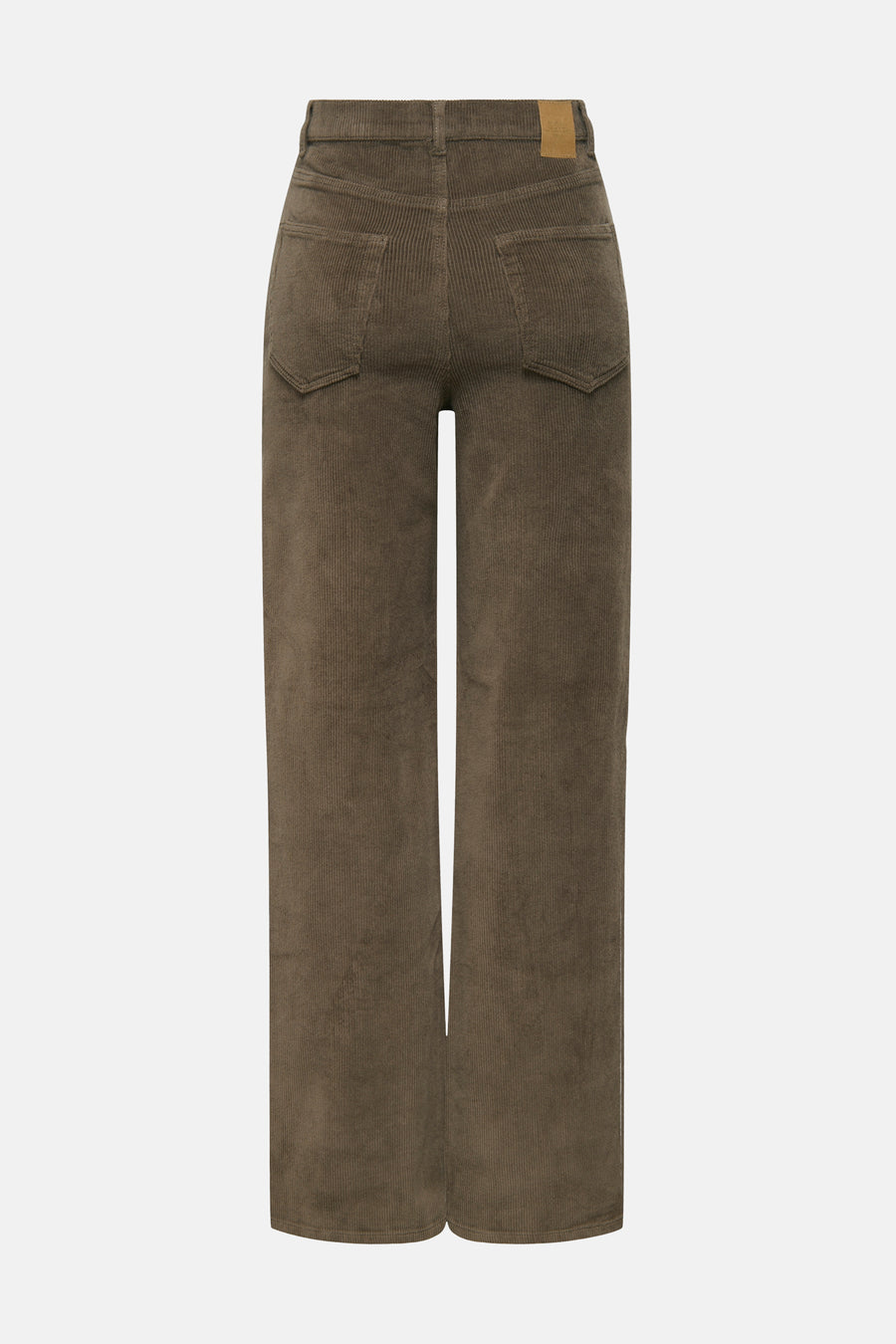 Bruine colorbroek van ONLY, met wijde pijpen en zakken op de achterkant, in corduroy textuur.
