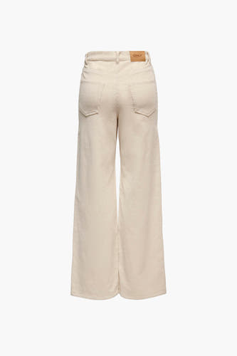 Pantalon couleur écru d'ONLY, texture corduroy et poches arrière visibles.