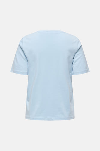 Blauw T-shirt met korte mouwen van ONLY, effen kleur en klassieke ronde halslijn.