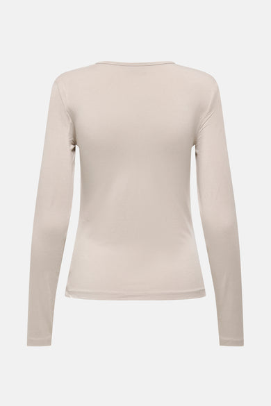 Beige T-shirt met lange mouwen van JDY, achteraanzicht op een effen achtergrond.
