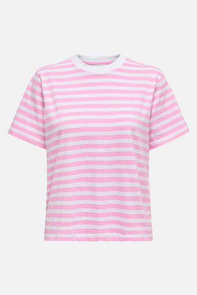 T-shirt rose à manches courtes de ONLY, avec un motif rayé.