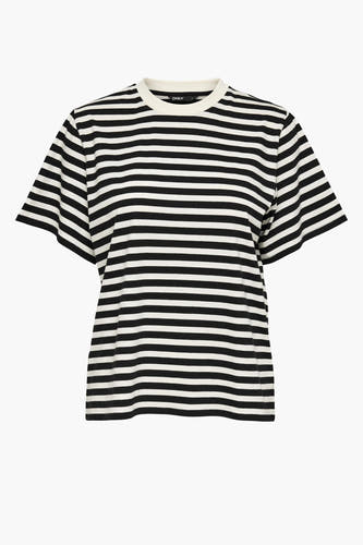 T-shirt rayé blanc d'ONLY, avec des manches courtes et un col rond.
