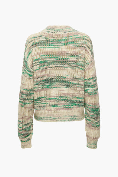 T-shirt vert avec col rond de JDY, à rayures et longues manches, vu de dos.