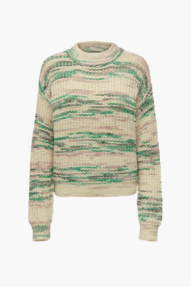 T-shirt vert avec col rond de JDY, avec des rayures horizontales et une texture tricotée.