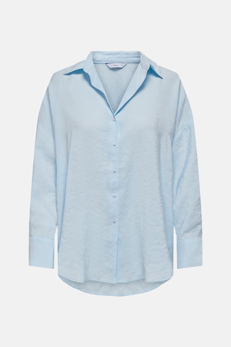 Blauw overhemd met lange mouwen van ONLY, met een kreukelstructuur en knoopsluiting.