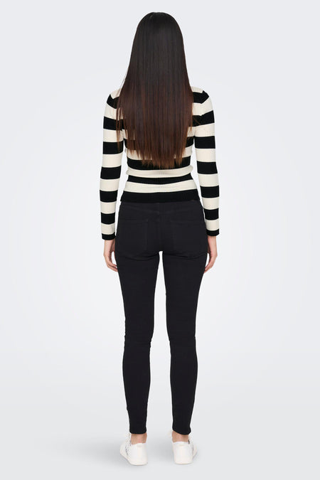 Sweat-shirt noir JDY, avec un design à rayures et des manches longues, vu de derrière.