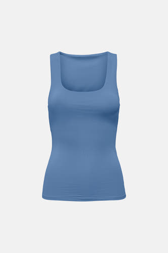 Blauwe aansluitende geribbelde tanktop met vierkante halslijn van ONLY®.