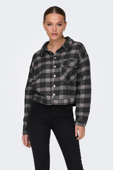 ONLKERSTIN LS CHECK GREY DNM JACKET MAE
