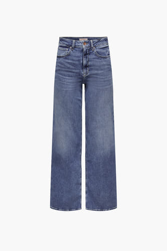 Jean denim bleu large d'ONLY, avec un lavage vintage et des jambes droites.