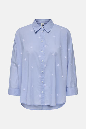 Blauw, lange mouwen hemd van ONLY, met een subtiel wit sneeuwvlokpatroon.