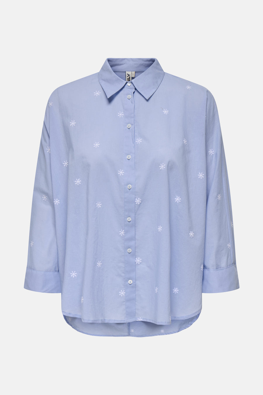 Blauw, lange mouwen hemd van ONLY, met een subtiel wit sneeuwvlokpatroon.