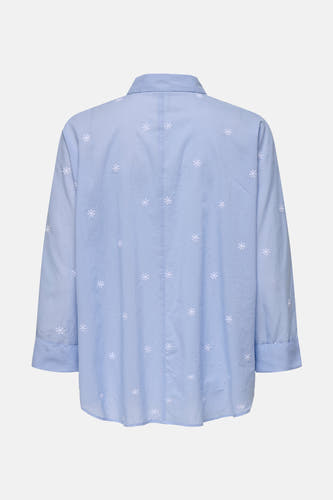 Blauw overhemd met lange mouwen van ONLY, versierd met witte bloemmotieven.