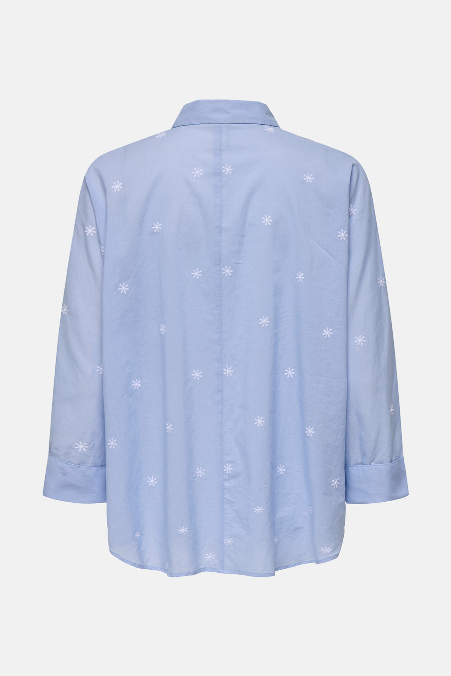 Blauw overhemd met lange mouwen van ONLY, versierd met witte bloemmotieven.