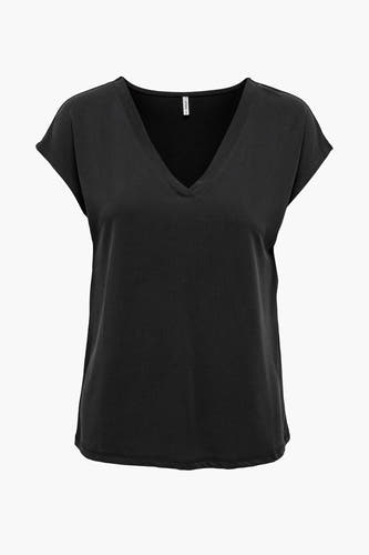 Zwart T-shirt met korte mouwen van ONLY, met een V-hals en een effen design.