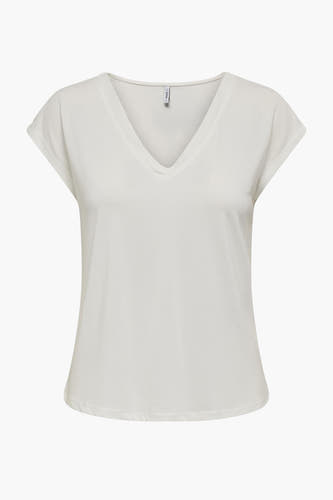 Wit T-shirt met korte mouwen van ONLY, effen en met een V-hals.
