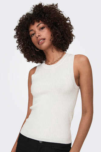 Witte top zonder mouwen van JDY, met een ribgebreide textuur en een gouden ketting.