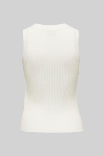 Wit mouwloos T-shirt van JDY, met een ribgebreide textuur, achterkant weergegeven.
