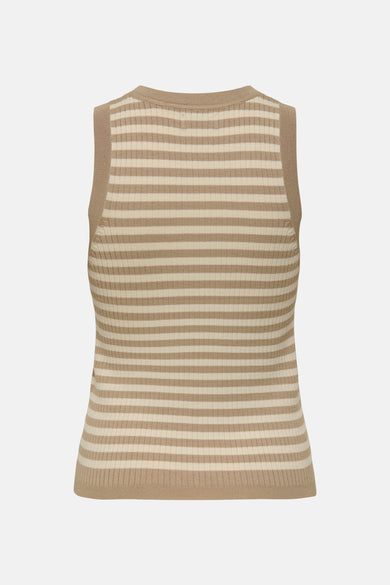 Mouwloze top in beige van JDY, met een horizontaal gestreept ribpatroon.
