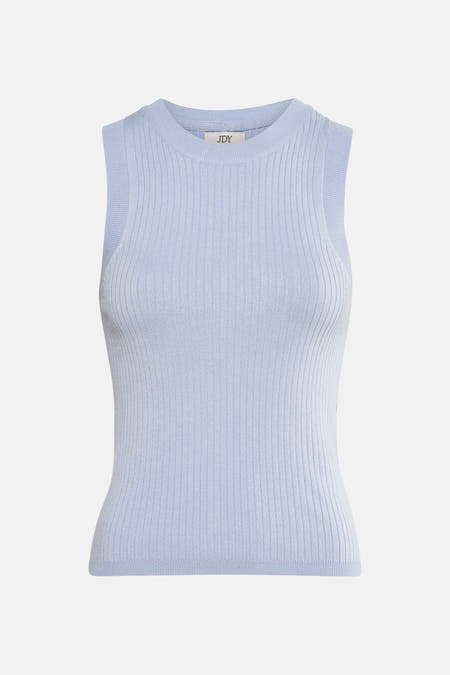 Blauw mouwloos shirt van JDY met een ribgebreide textuur.