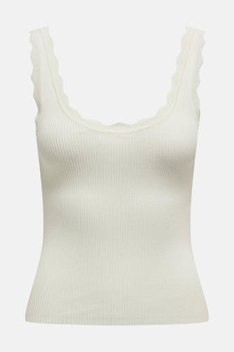 Witte mouwloze top van JDY met ribgebreide textuur en geschulpte randen.