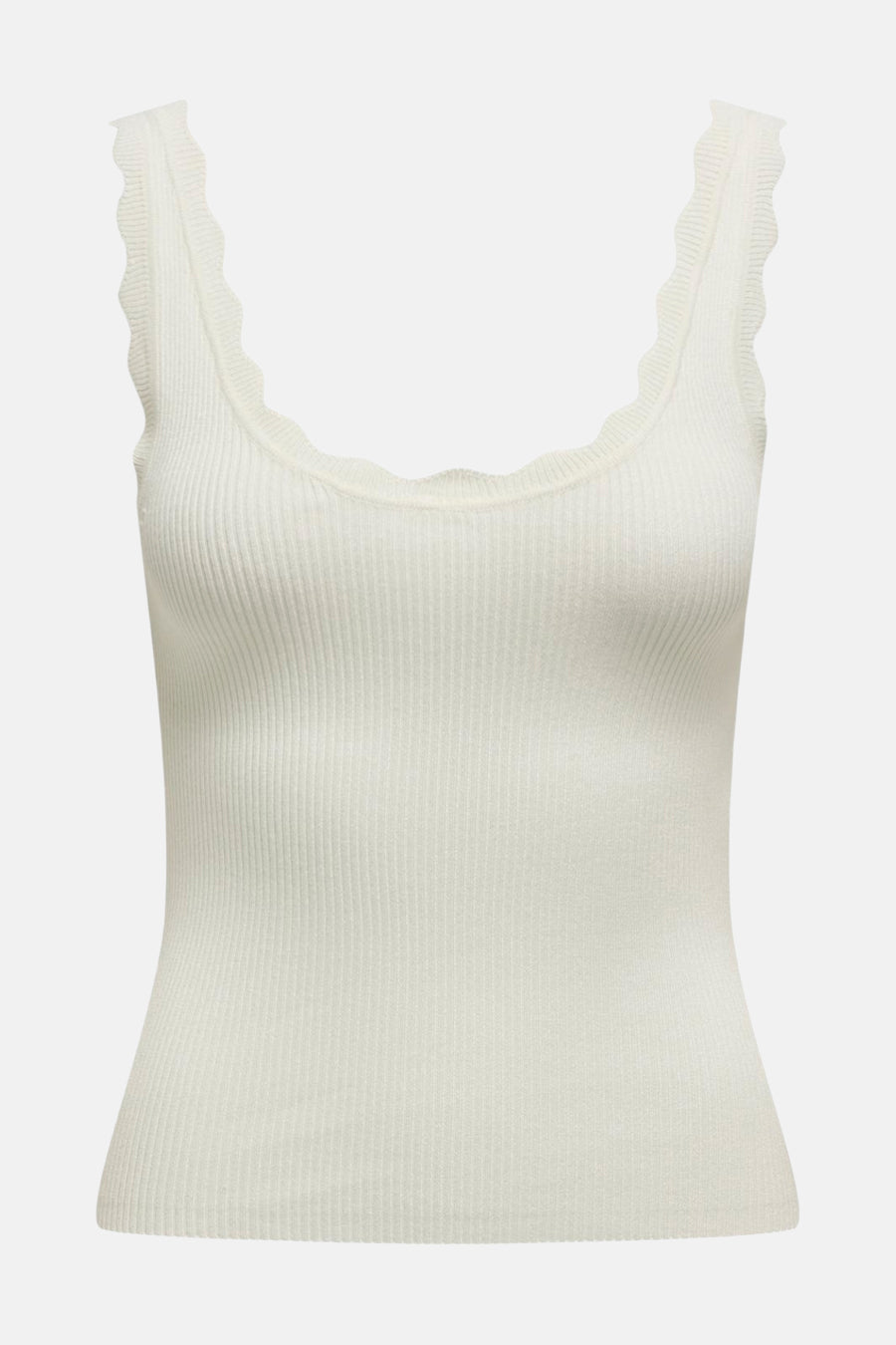 Witte mouwloze top van JDY met ribgebreide textuur en geschulpte randen.
