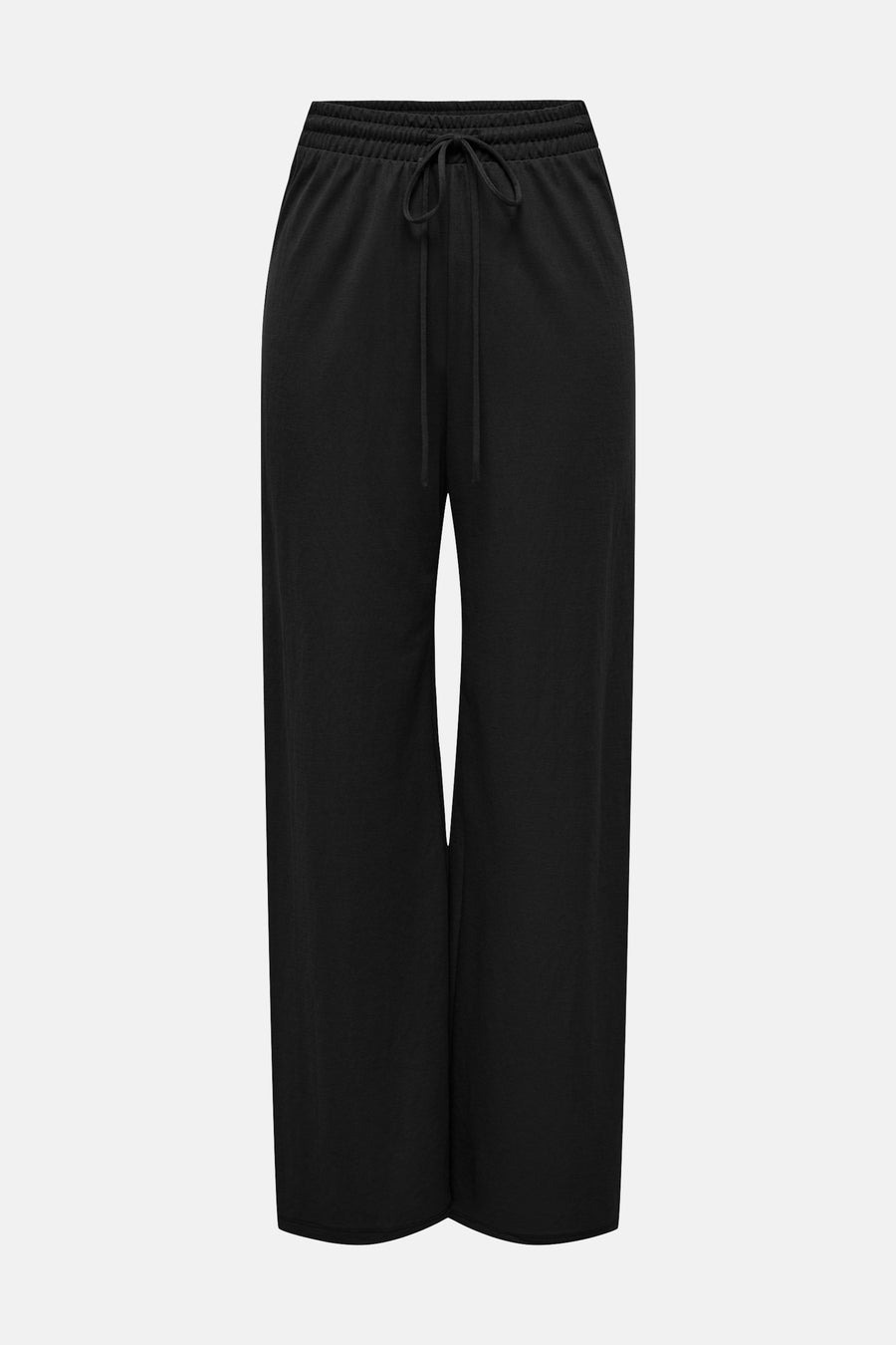 Zwarte broek van ONLY, met trekkoord en wijde pijpen.