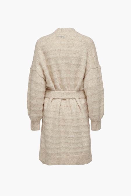 Beige gilet van ONLY, met ceintuur en lange mouwen.
