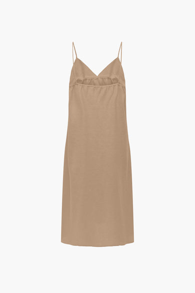 Beige kleedje zonder mouwen van ONLY, met smalle schouderbandjes en een losse pasvorm.