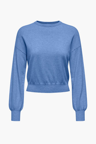 Blauwe trui met ronde hals van ONLY, met lange mouwen en een effen textuur.