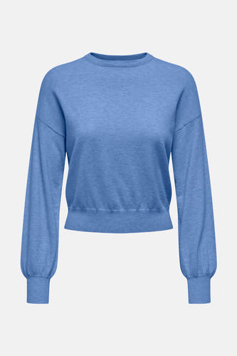 Blauwe trui met ronde hals van ONLY, met lange mouwen en ribgebreide boorden.
