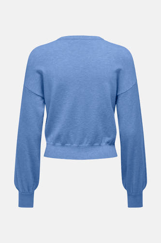 Blauwe trui met ronde hals van ONLY, met lange pofmouwen en een ribgebreide zoom.
