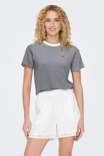 Multicolor T-shirt met korte mouwen van JDY, met een gestreept patroon en een klein rood hartje.