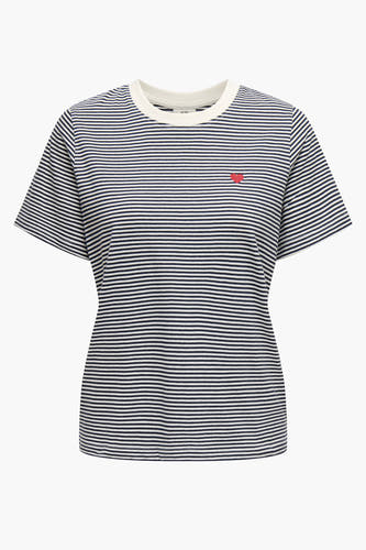 T-shirt multicolore à manches courtes de JDY, rayé et avec une petite application de cœur rouge.