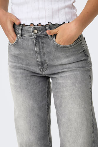Lichtgrijze wide jeans van ONLY, met steekzakken en een geknoopte tailleband.