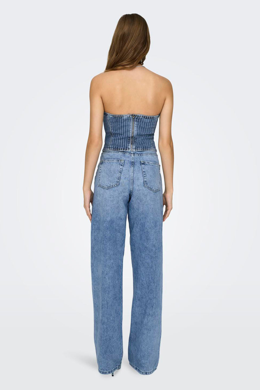 Dames tops blouse zonder mouw - light blue denim