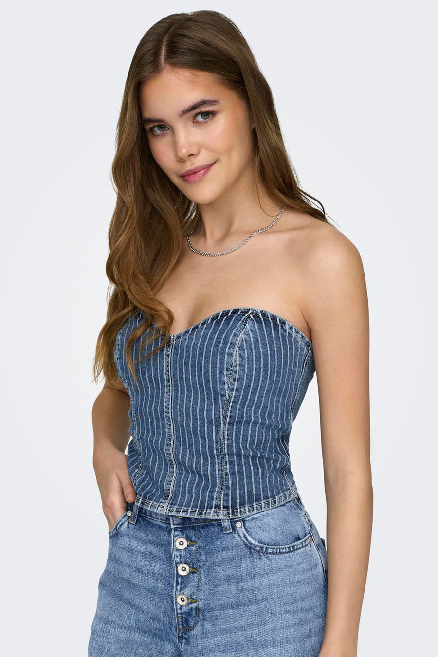 Dames tops blouse zonder mouw - light blue denim