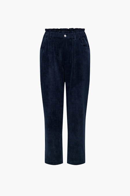 Pantalon bleu de JDY, avec une ceinture froncée, des poches et une texture en côtes.