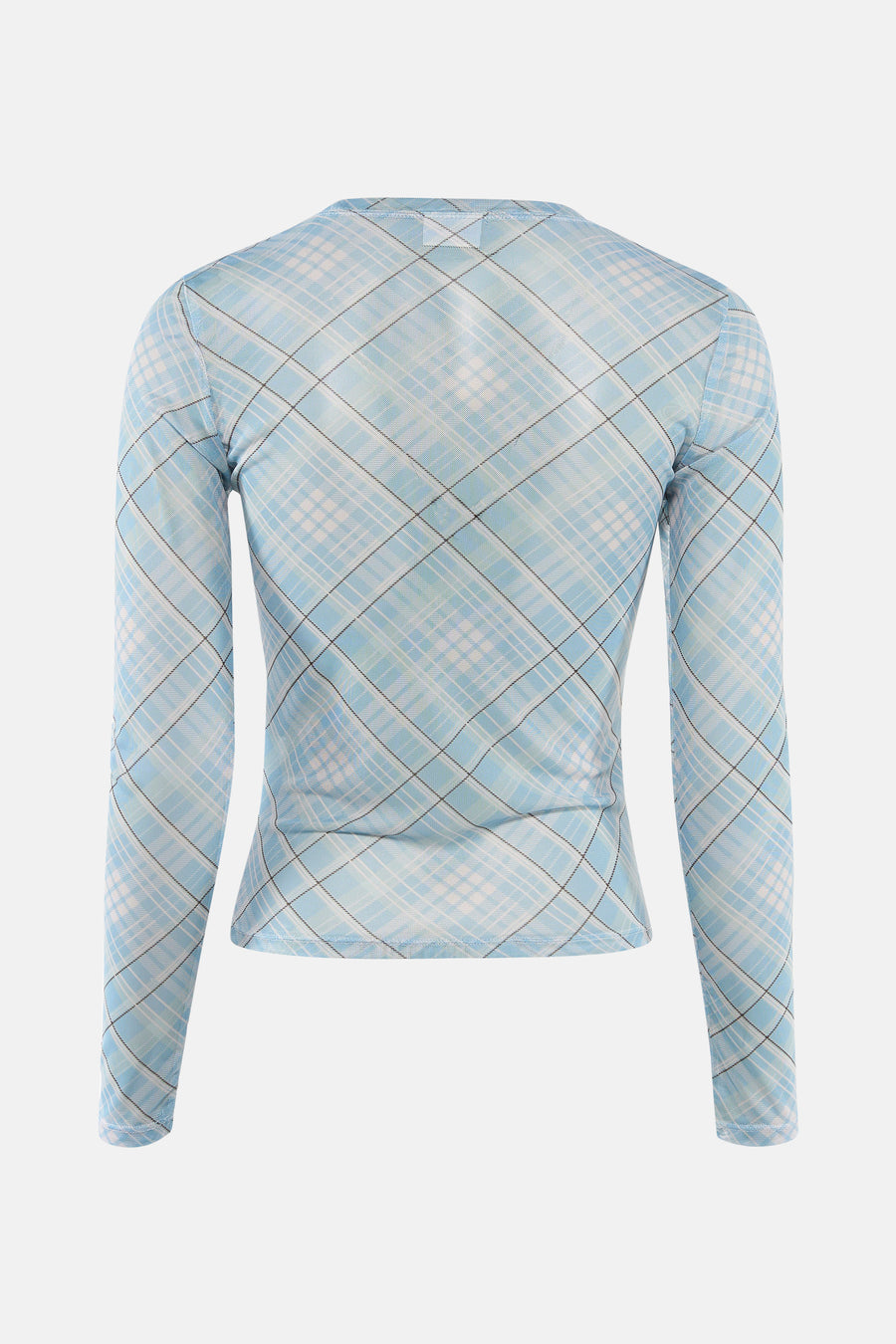 Blauw T-shirt met lange mouwen van JDY, met ruitjesmotief in blauw, wit en zwarte lijnen.