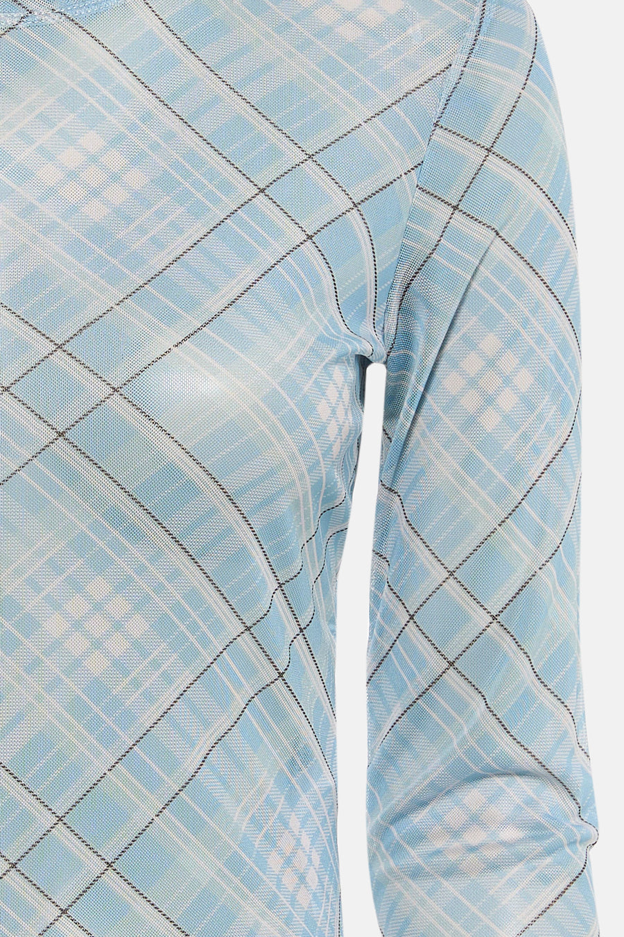Blauw T-shirt met lange mouwen van JDY, met geruit patroon en doorschijnende stof.
