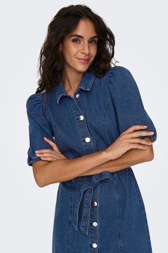 Kleedje met korte mouwen - mid blue denim