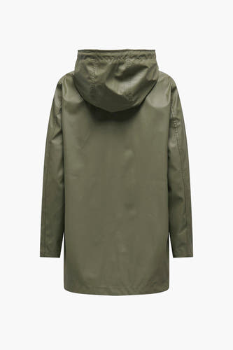 Parapluie vert de ONLY avec capuchon et longues manches, vu par derrière.