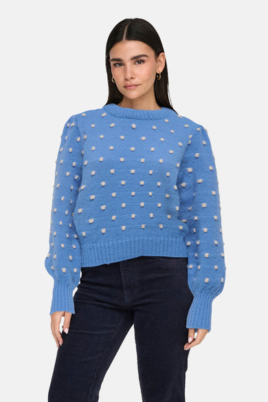 T-shirt bleu avec col rond de JDY, à motif boutonné et manches longues.
